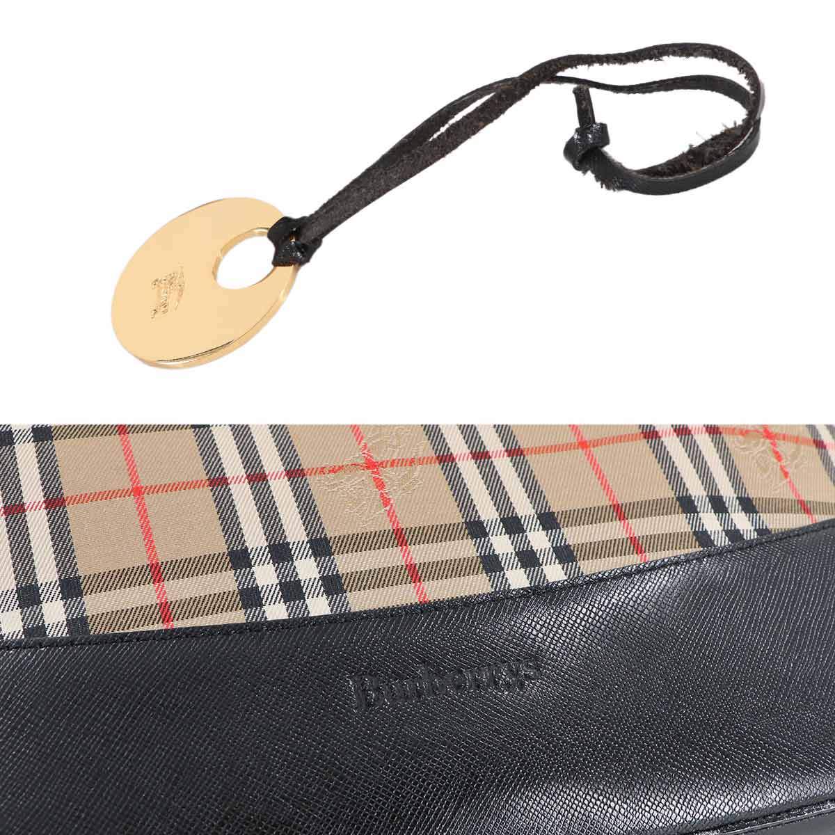 Plaid Shoulder Bag PVC Leather Brown Black Haymarket Check