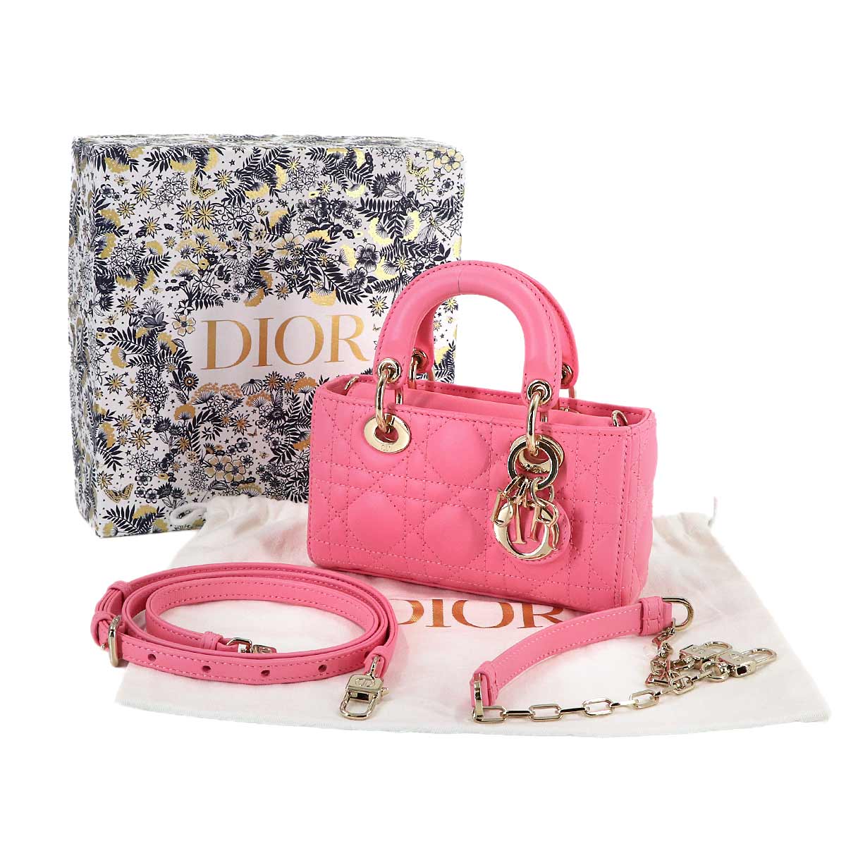 Lady D-Joy Micro Hand Shoulder Bag Leather Pink