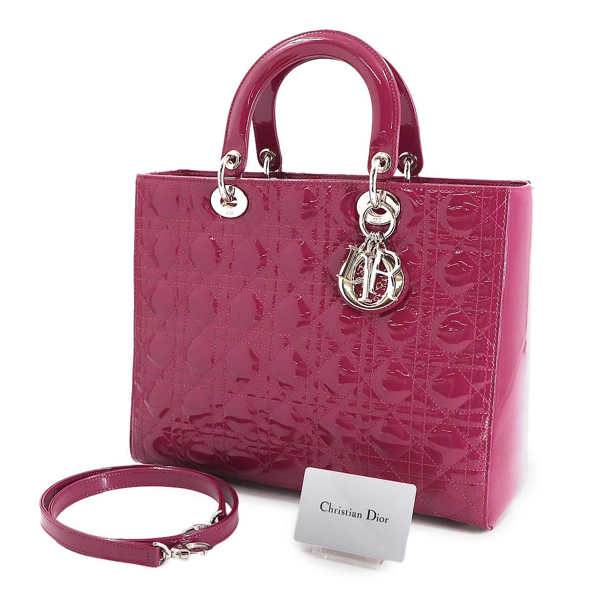 Lady Dior Large 2way Hand Shoulder Bag Enamel Pink