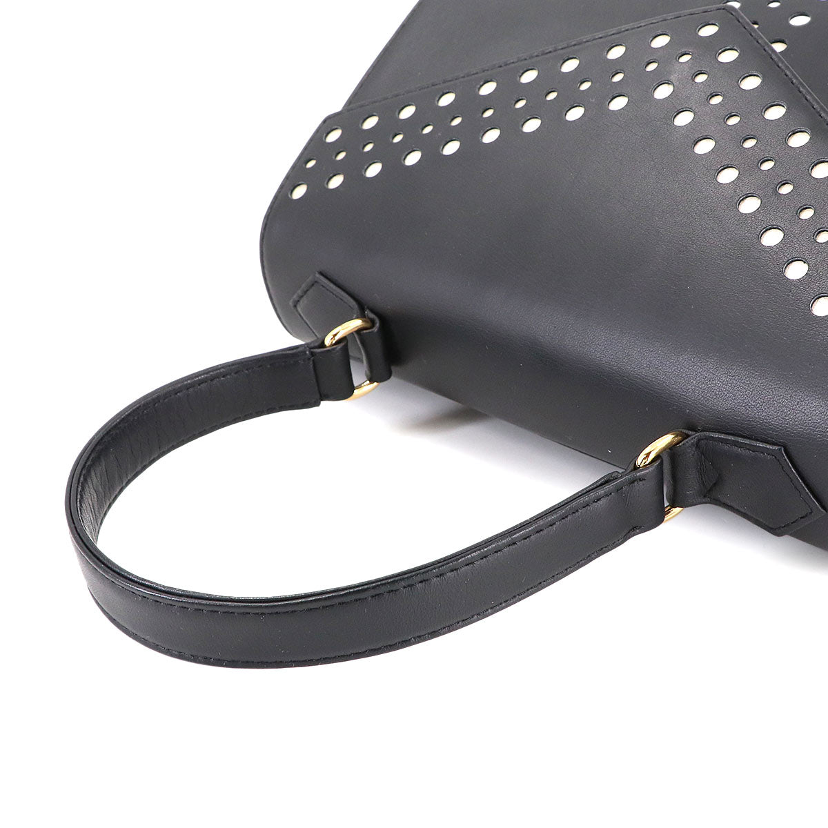 Hand Bag Leather Black White Dot Vintage