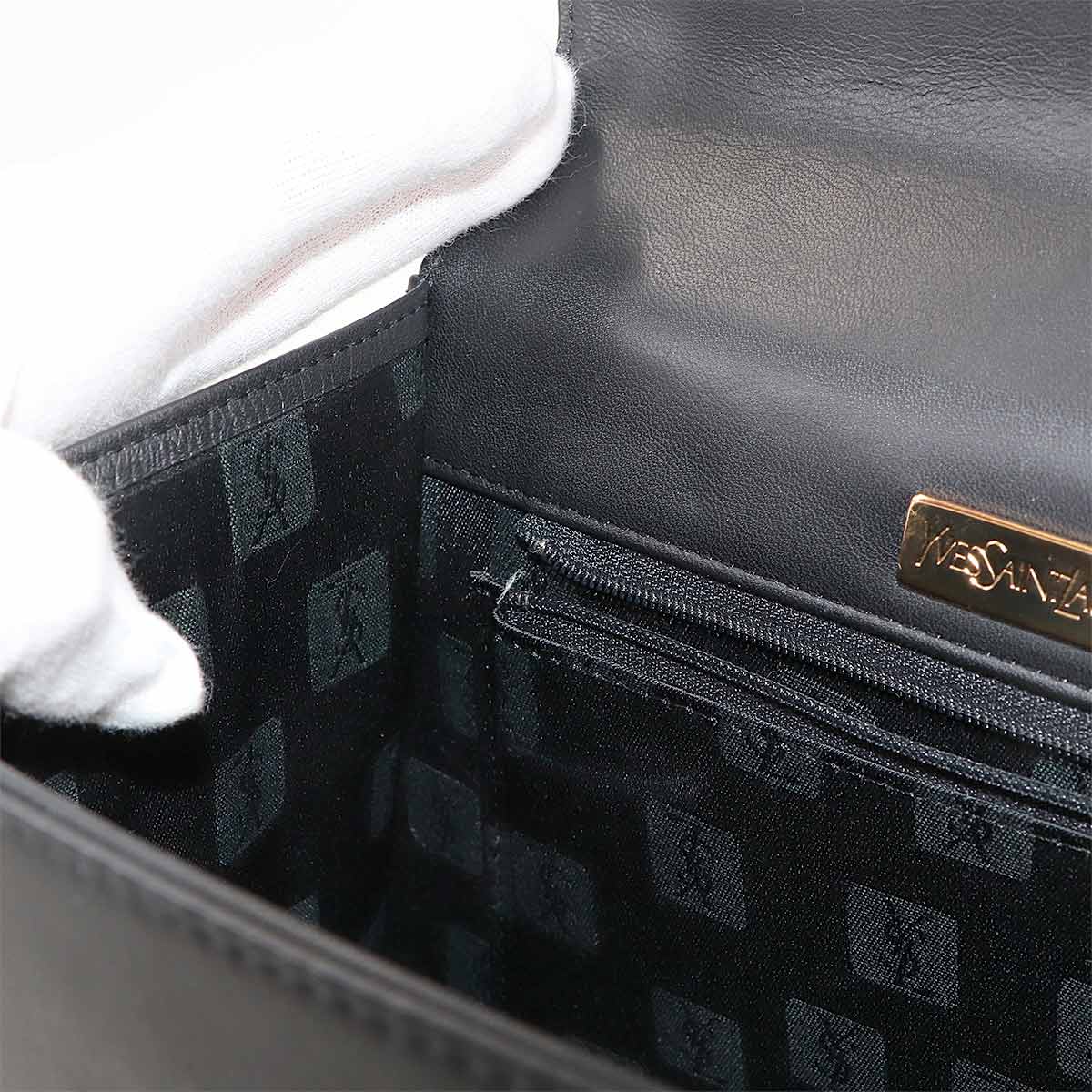 Hand Bag Leather Black White Dot Vintage