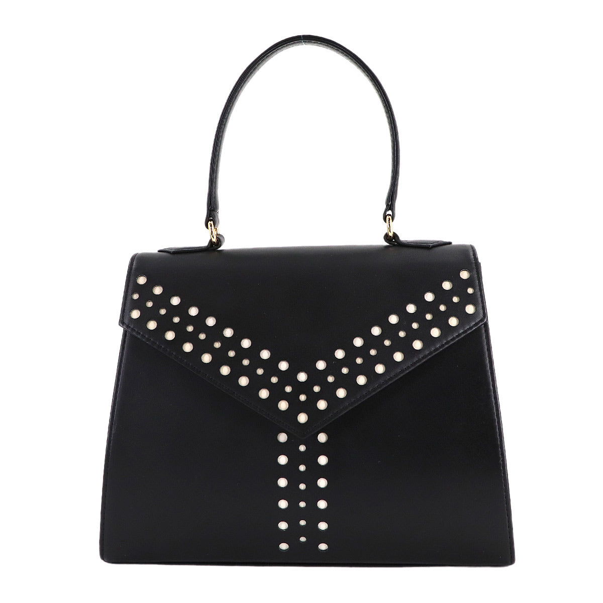 Hand Bag Leather Black White Dot Vintage