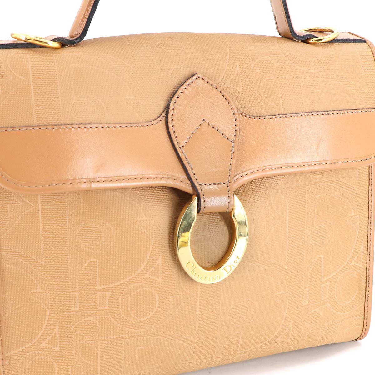 Trotter Hand Shoulder Bag PVC Leather Beige Purse