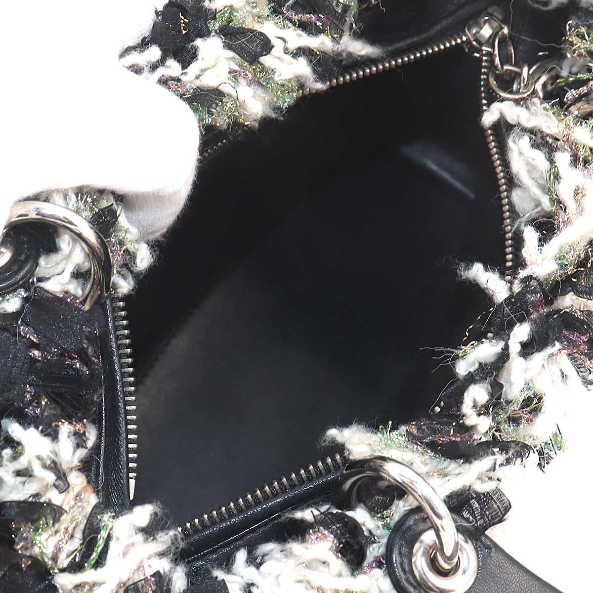 Lady Dior Medium Hand Bag Tweed Leather Black