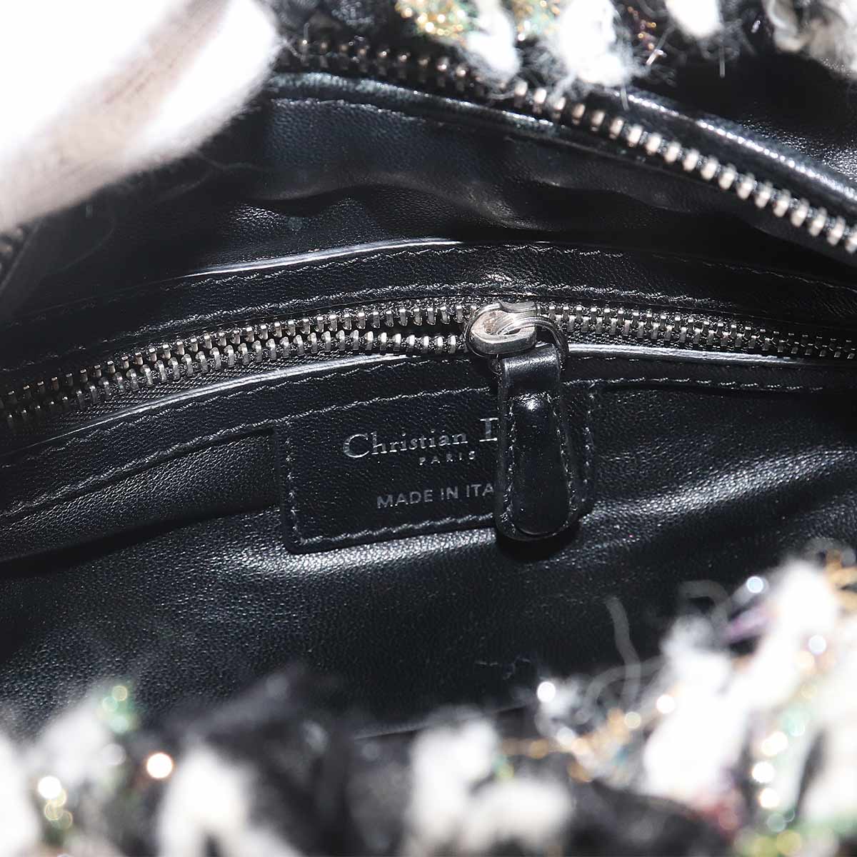 Lady Dior Medium Hand Bag Tweed Leather Black