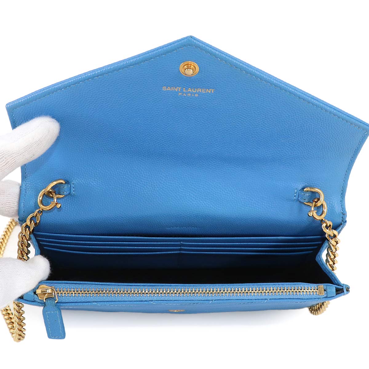 Cassandre Envelope Chain Wallet Leather Blue 393953