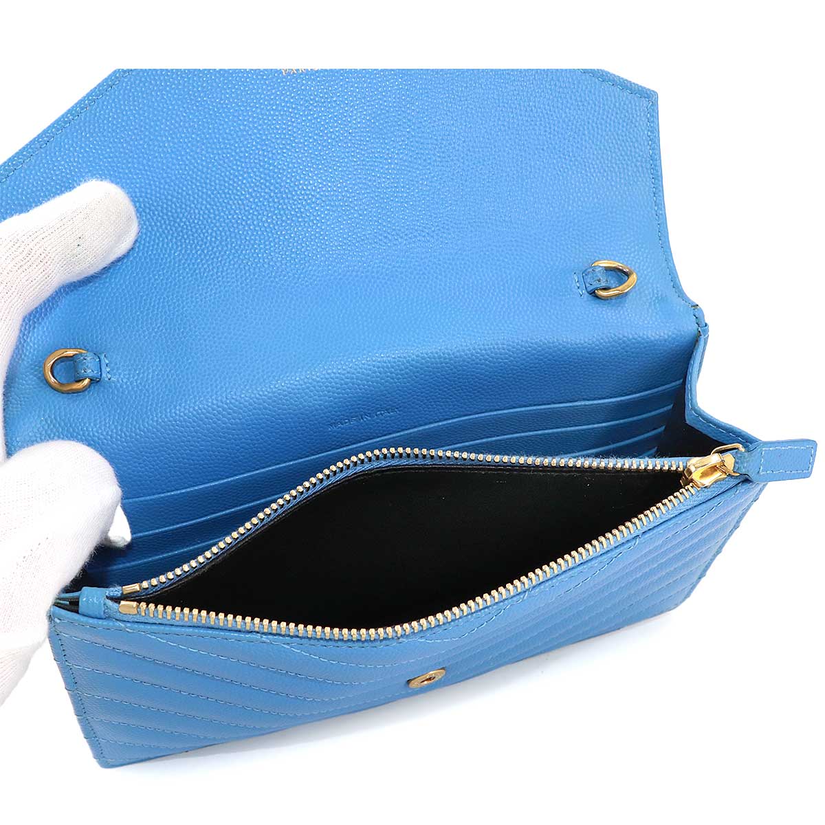 Cassandre Envelope Chain Wallet Leather Blue 393953