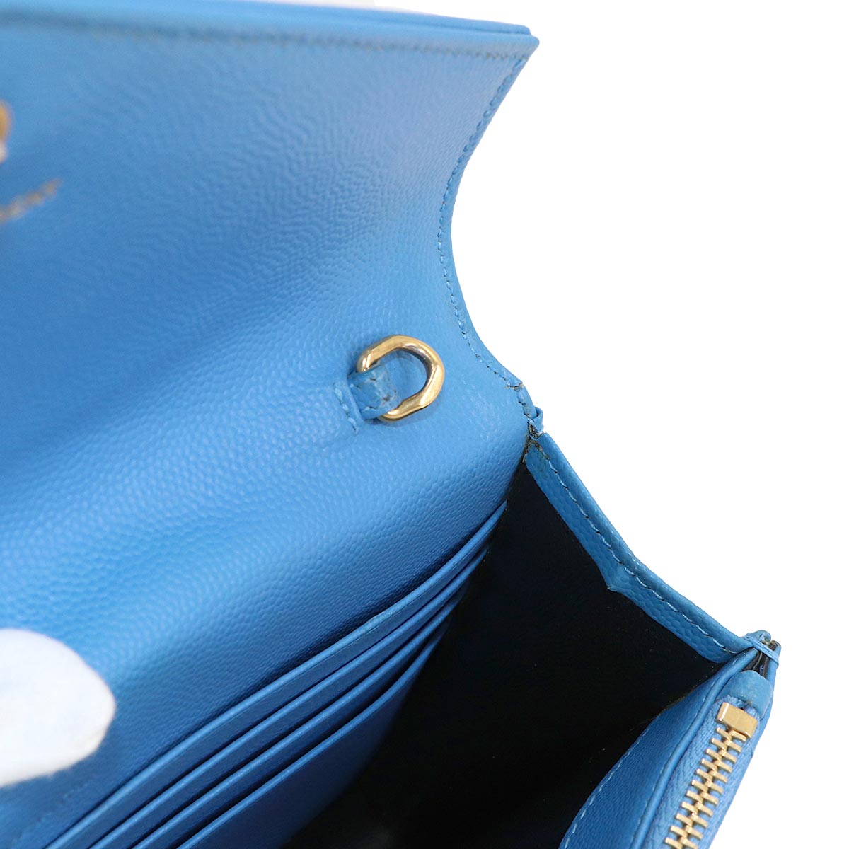 Cassandre Envelope Chain Wallet Leather Blue 393953