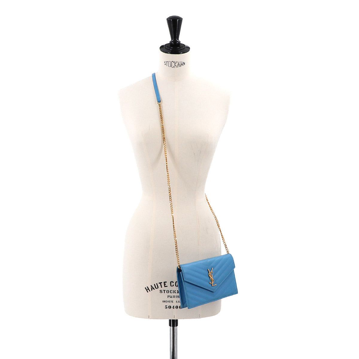 Cassandre Envelope Chain Wallet Leather Blue 393953