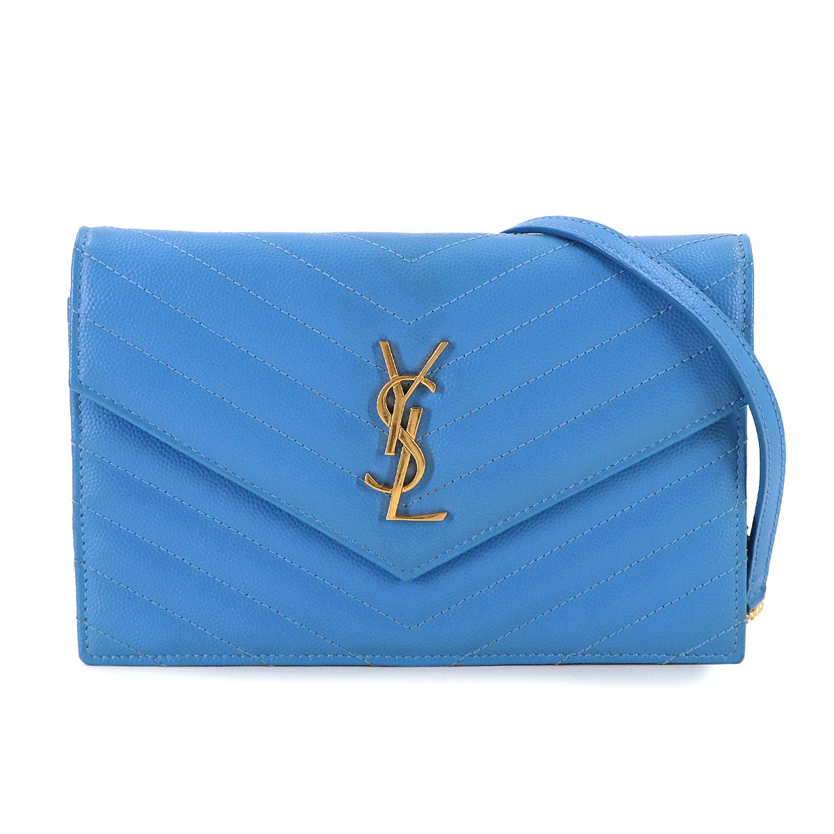 Cassandre Envelope Chain Wallet Leather Blue 393953