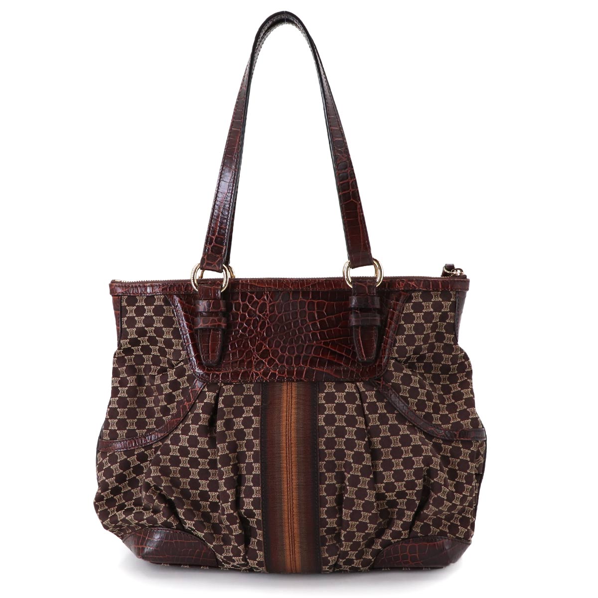 Macadam Hand Bag Canvas Leather Dark Brown Vintage Purse