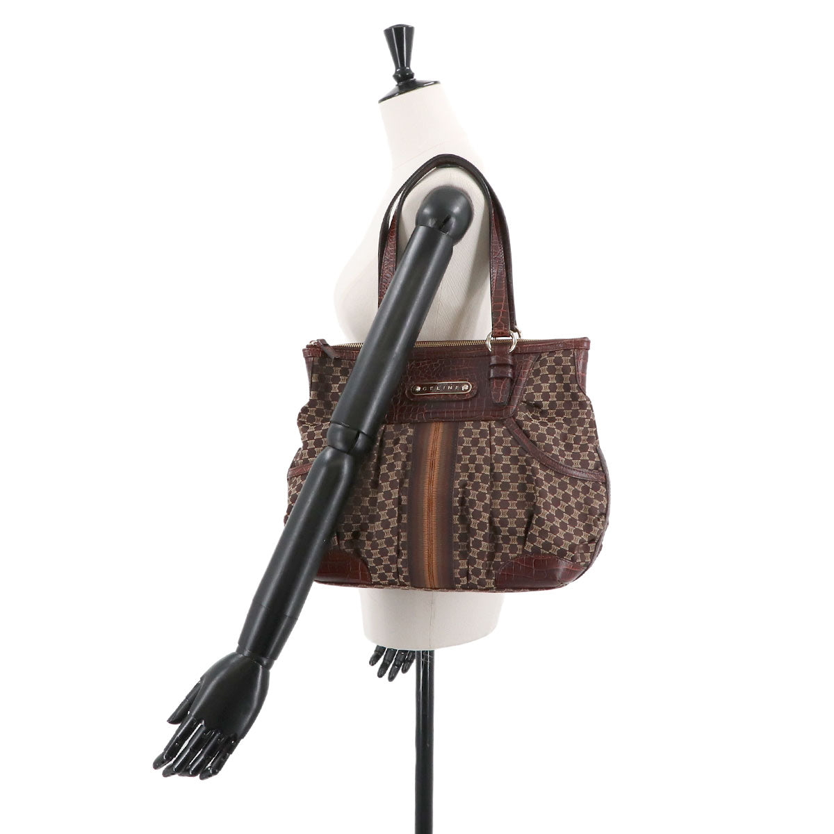Macadam Hand Bag Canvas Leather Dark Brown Vintage Purse