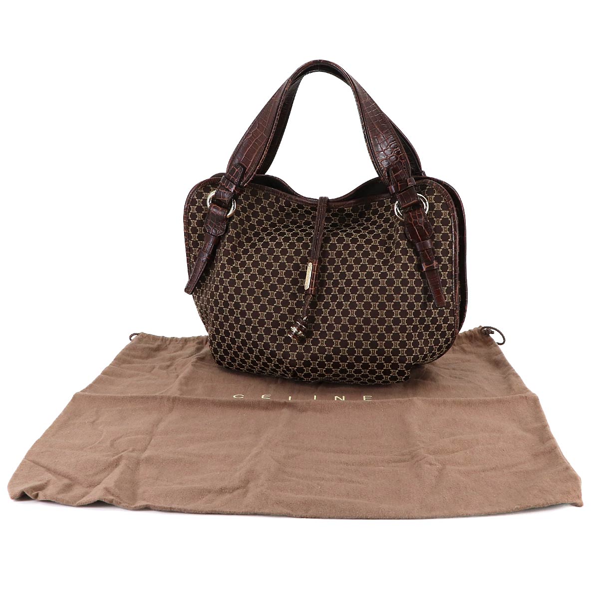 Macadam Hand Bag Canvas Leather Dark Brown Vintage Purse