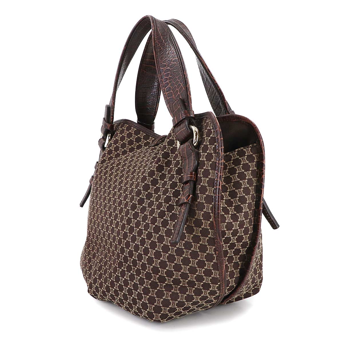 Macadam Hand Bag Canvas Leather Dark Brown Vintage Purse