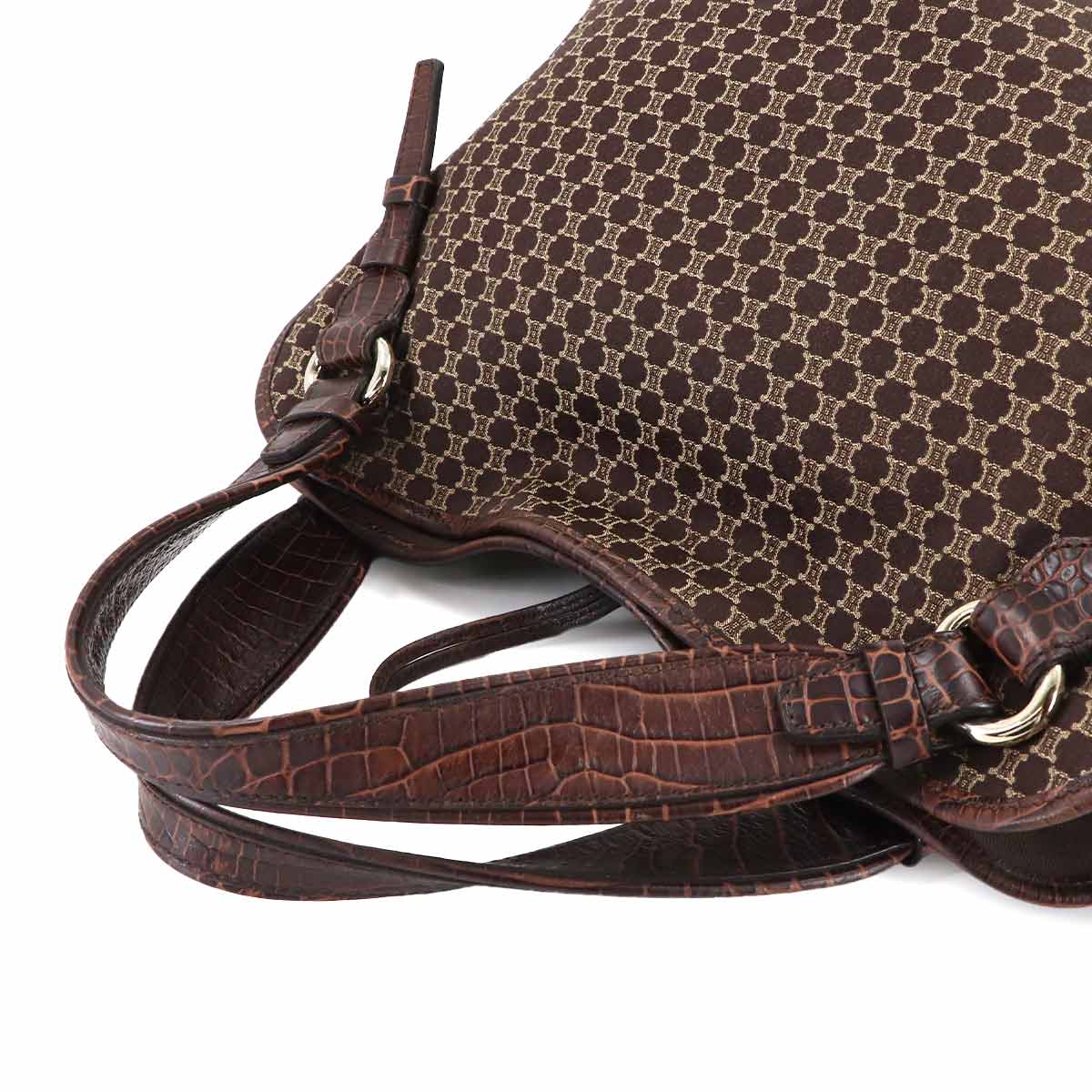 Macadam Hand Bag Canvas Leather Dark Brown Vintage Purse