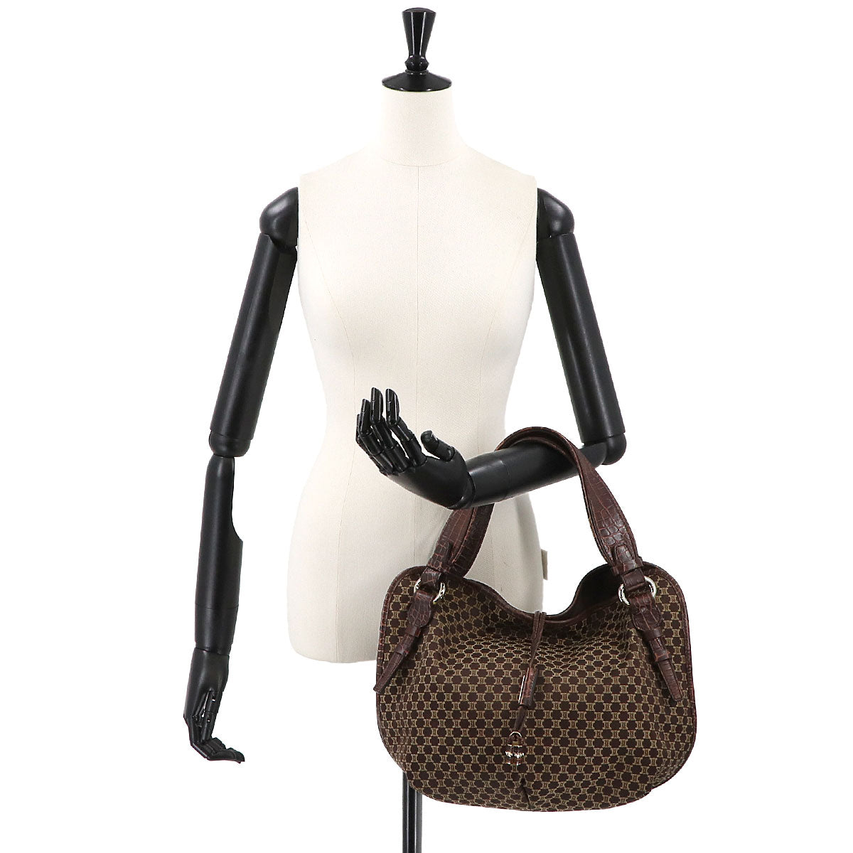 Macadam Hand Bag Canvas Leather Dark Brown Vintage Purse