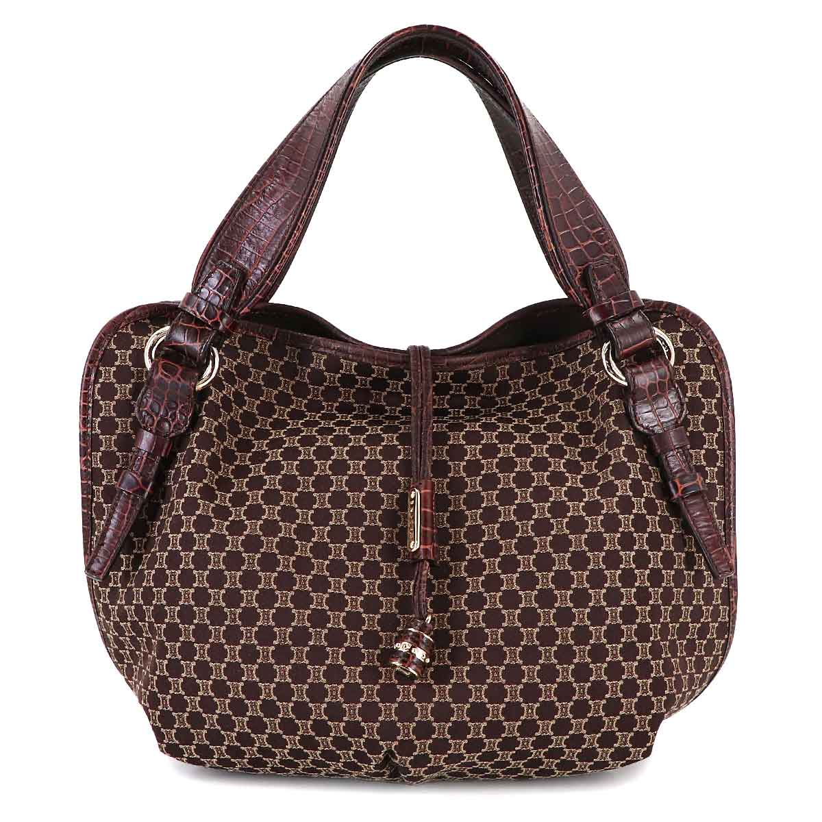 Macadam Hand Bag Canvas Leather Dark Brown Vintage Purse