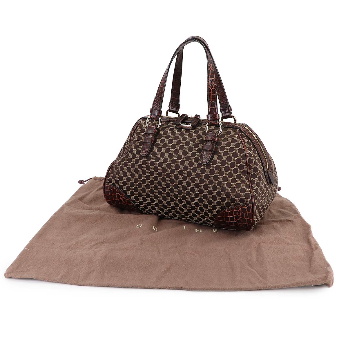 Macadam Hand Bag Canvas Leather Dark Brown Vintage Purse