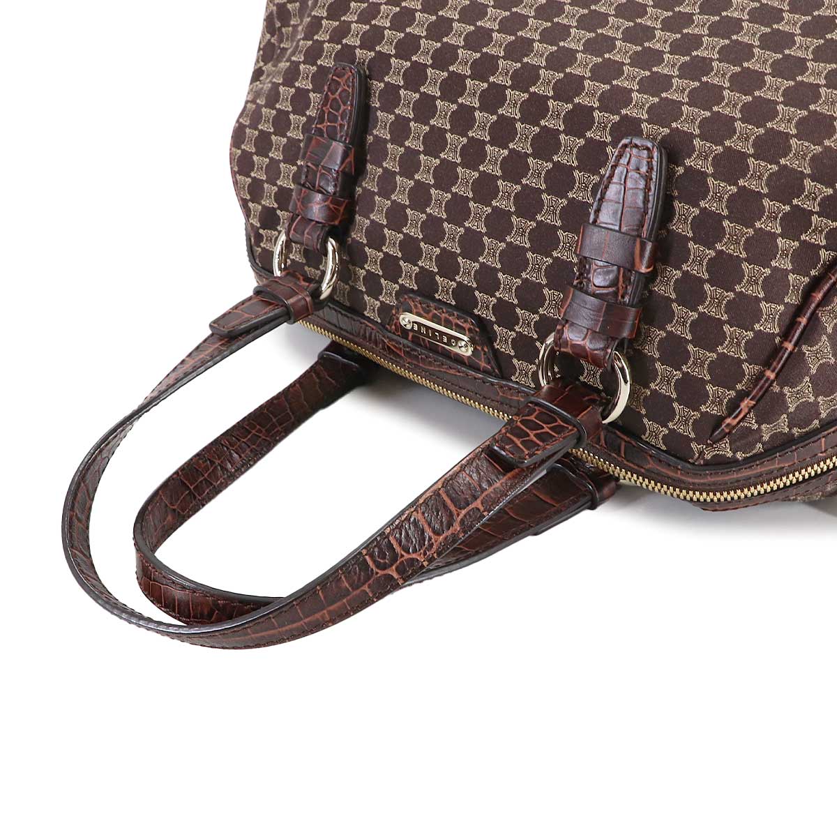 Macadam Hand Bag Canvas Leather Dark Brown Vintage Purse