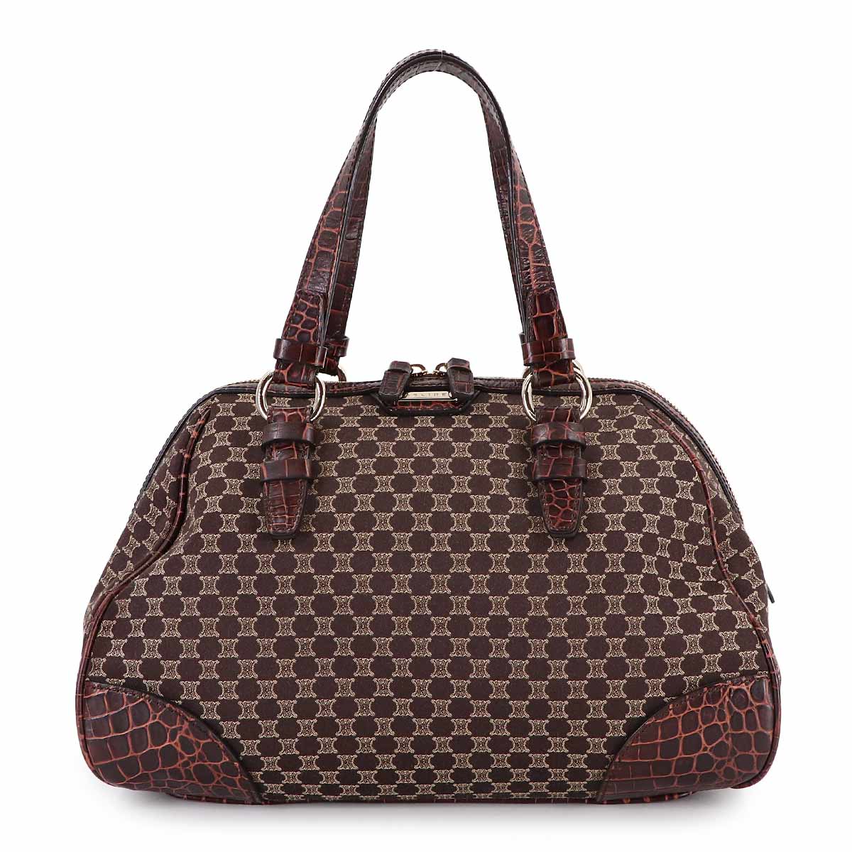 Macadam Hand Bag Canvas Leather Dark Brown Vintage Purse