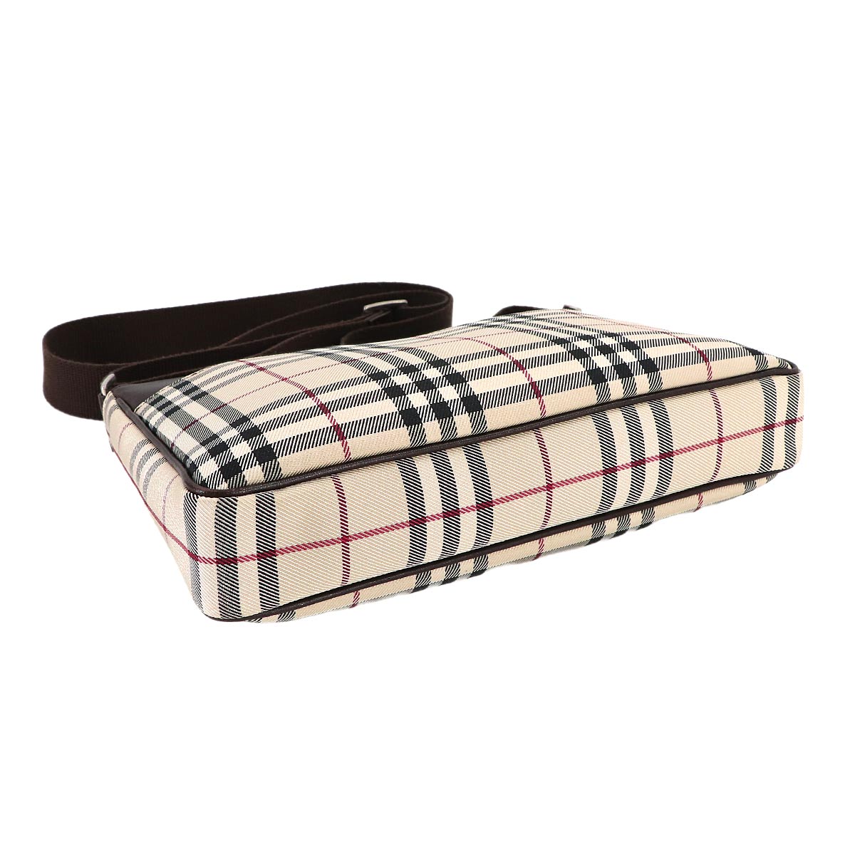 Plaid Shoulder Bag Nylon Leather Beige Brown Purse