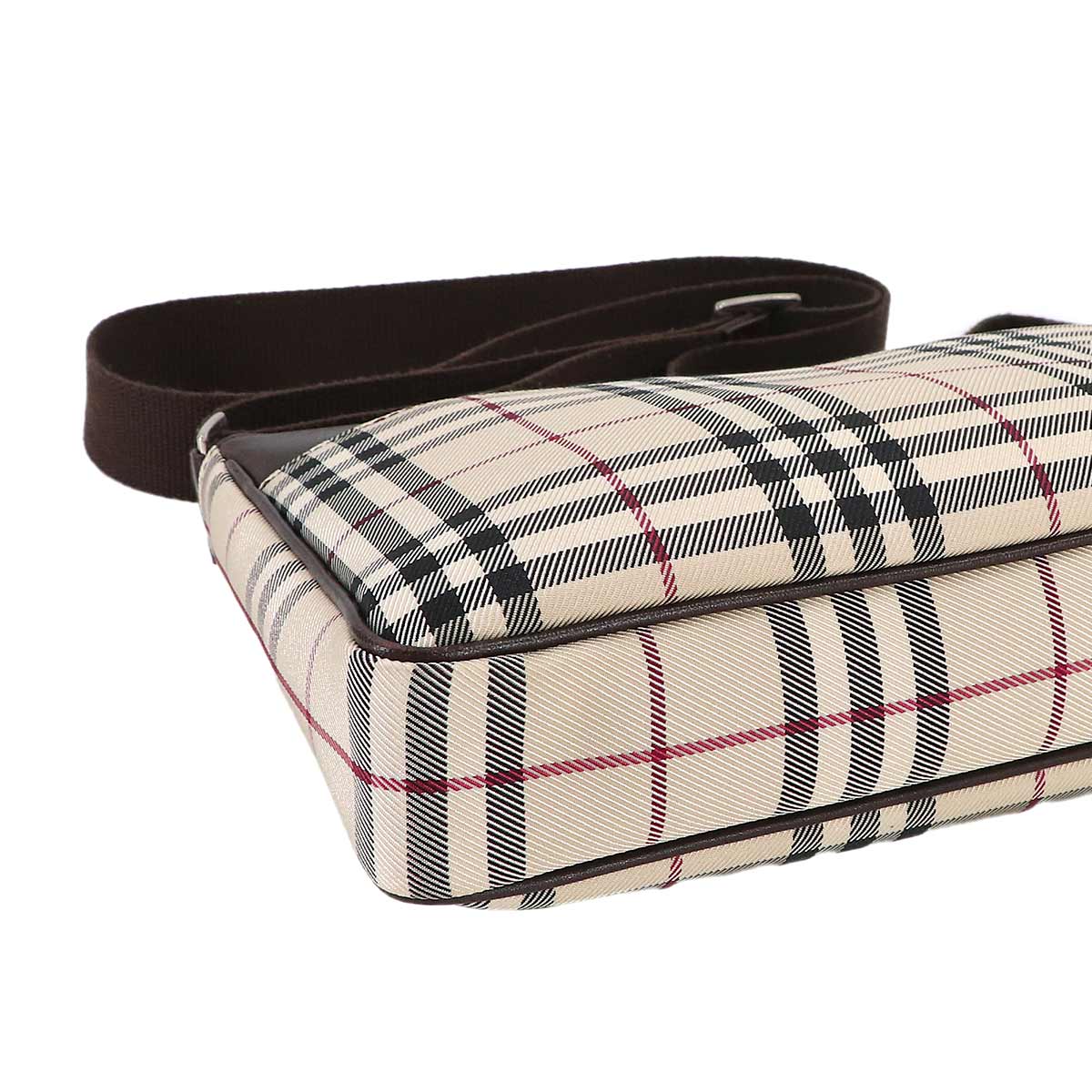 Plaid Shoulder Bag Nylon Leather Beige Brown Purse