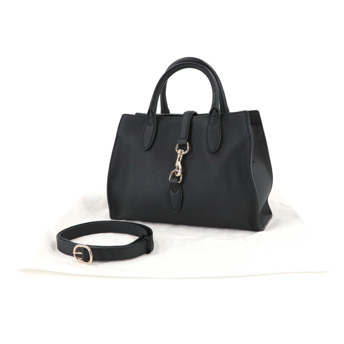 Medium Tote Shoulder Bag with Hook Closure Leather Black 806205