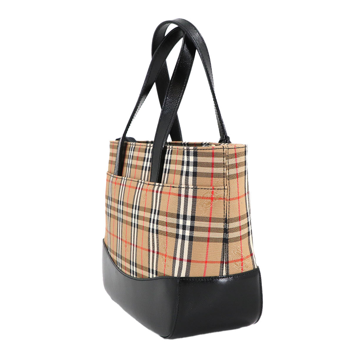Plaid Hand Bag Canvas Leather Beige Black Haymarket