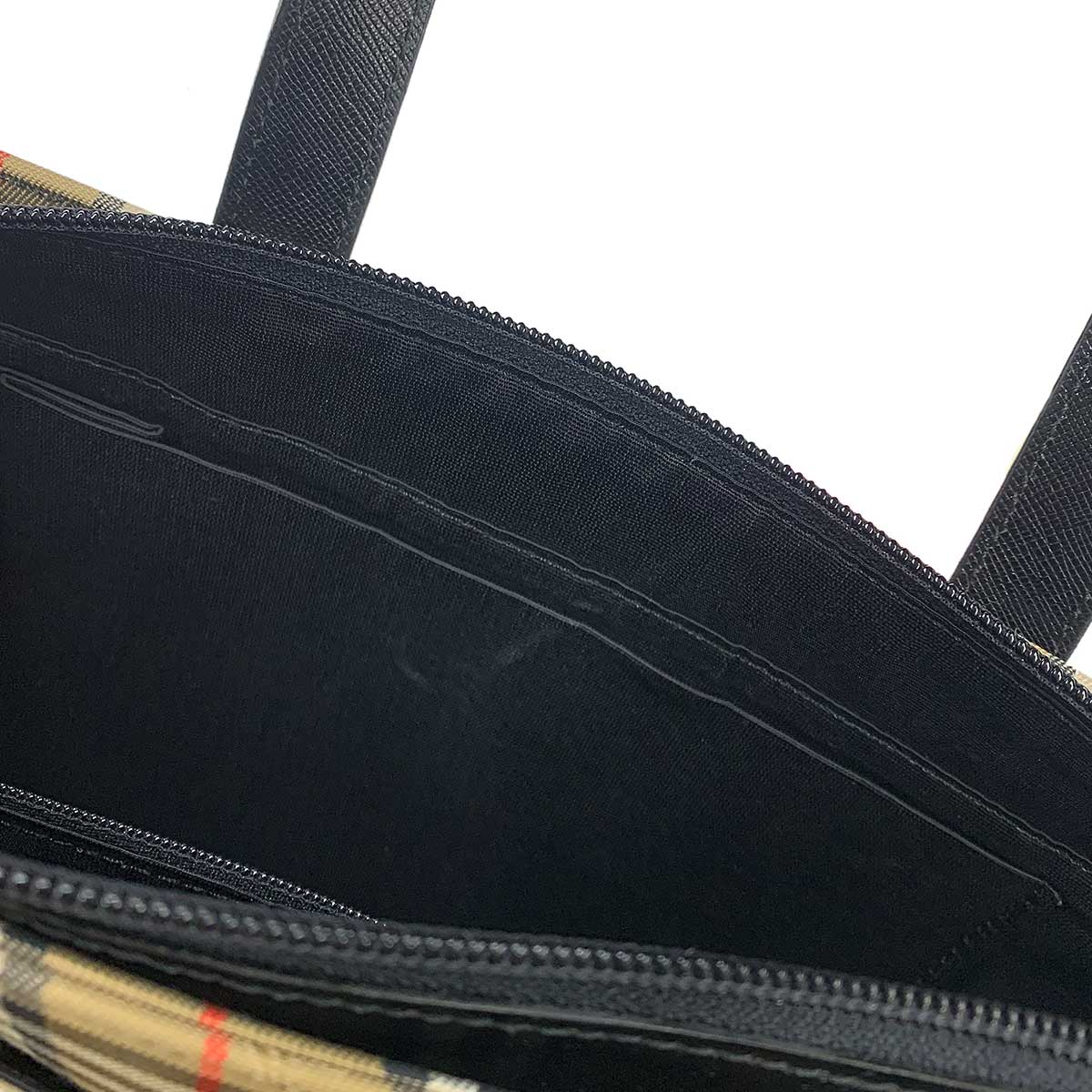 Plaid Hand Bag Canvas Leather Beige Black Haymarket