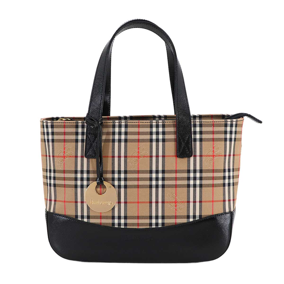 Plaid Hand Bag Canvas Leather Beige Black Haymarket