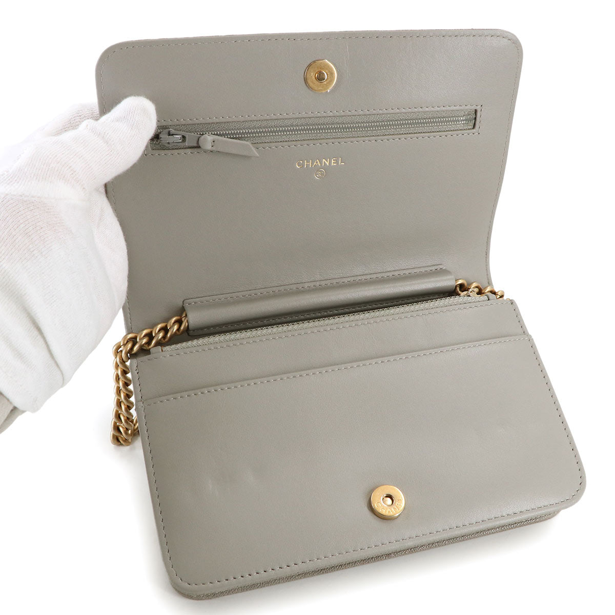 Boychanel Chain Wallet Leather Gray AP1117 Purse 90314180