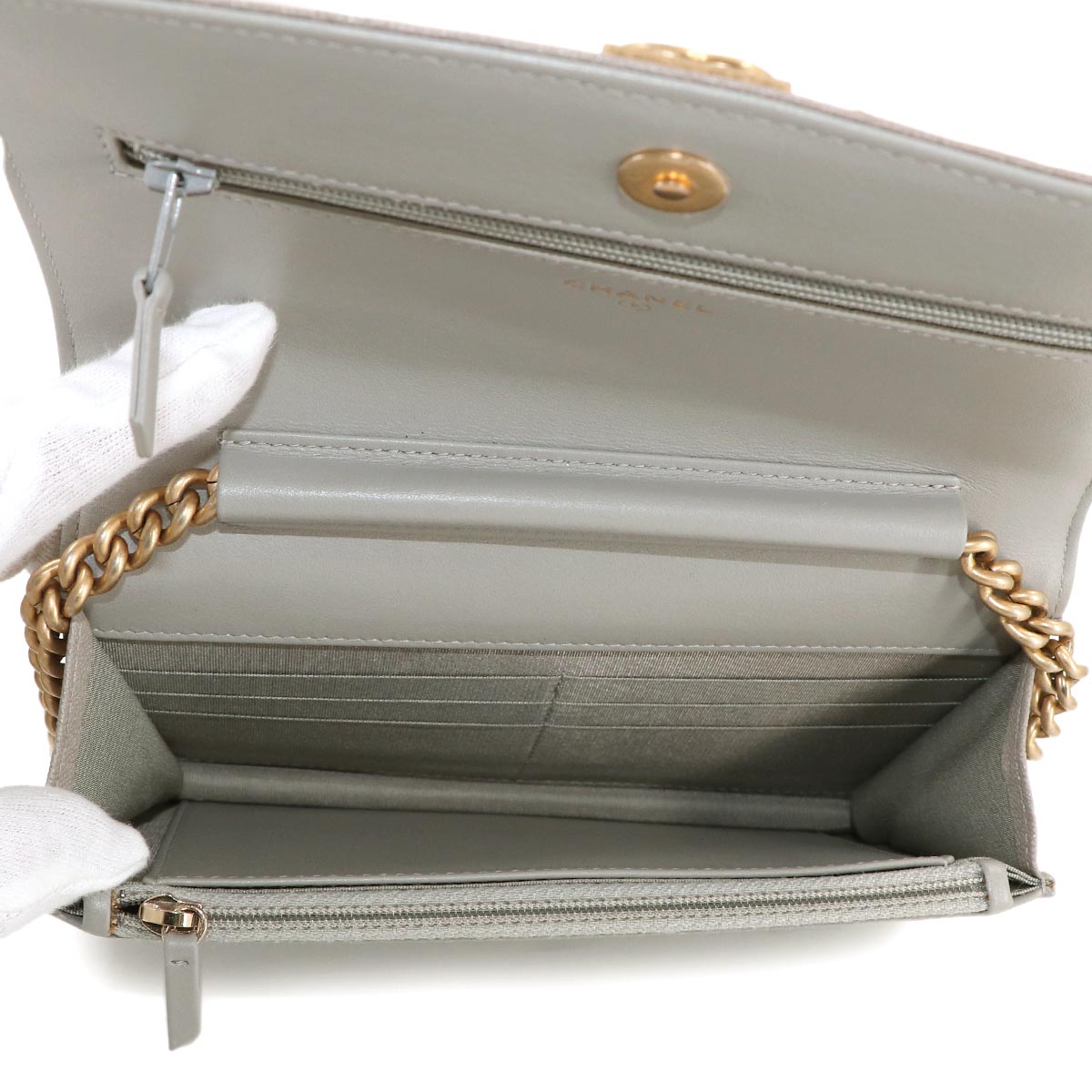 Boychanel Chain Wallet Leather Gray AP1117 Purse 90314180
