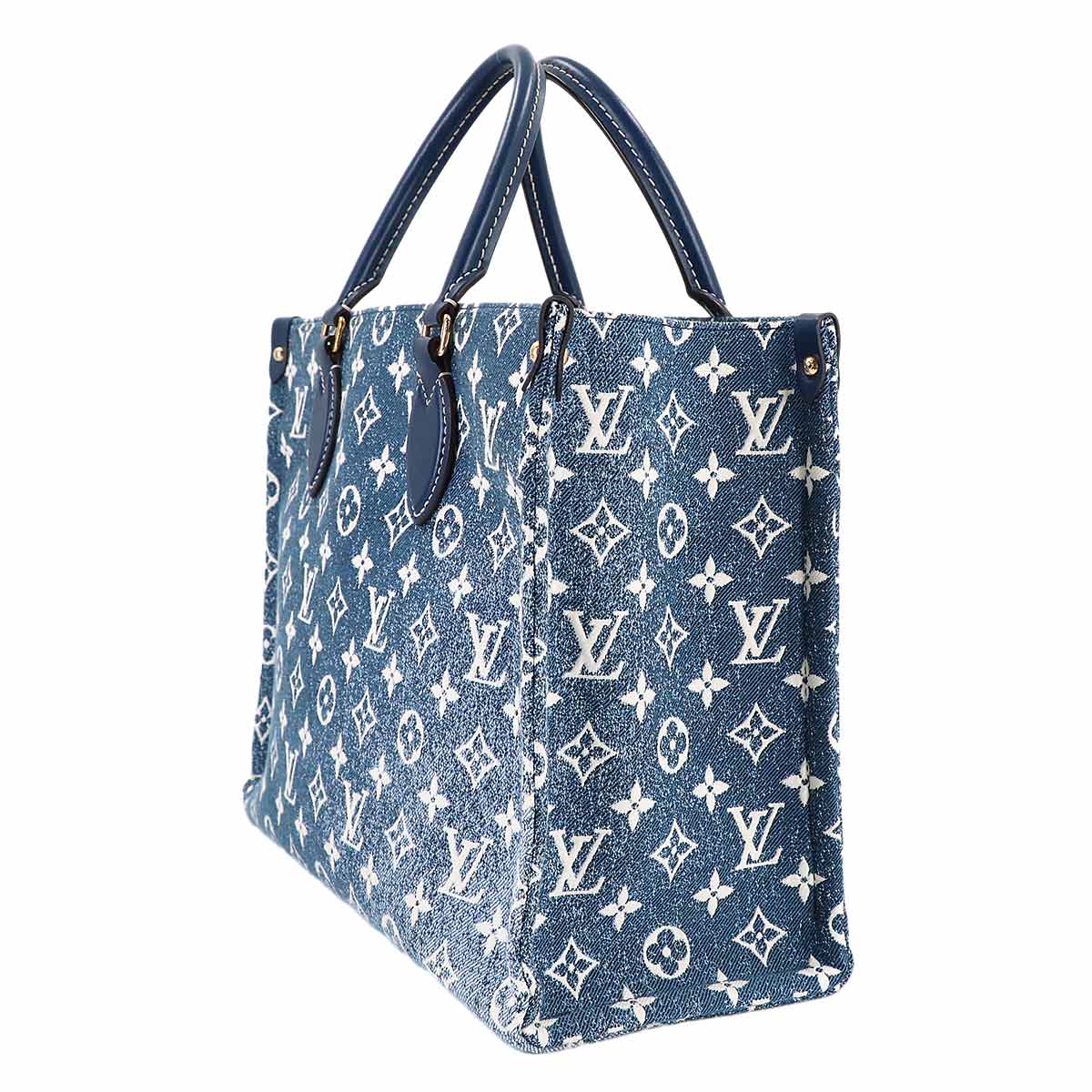 Monogram Jacquard Denim Onthego MM Tote Shoulder Bag