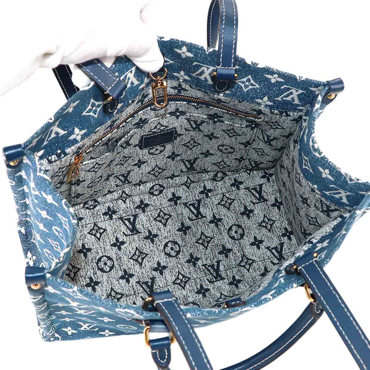 Monogram Jacquard Denim Onthego MM Tote Shoulder Bag