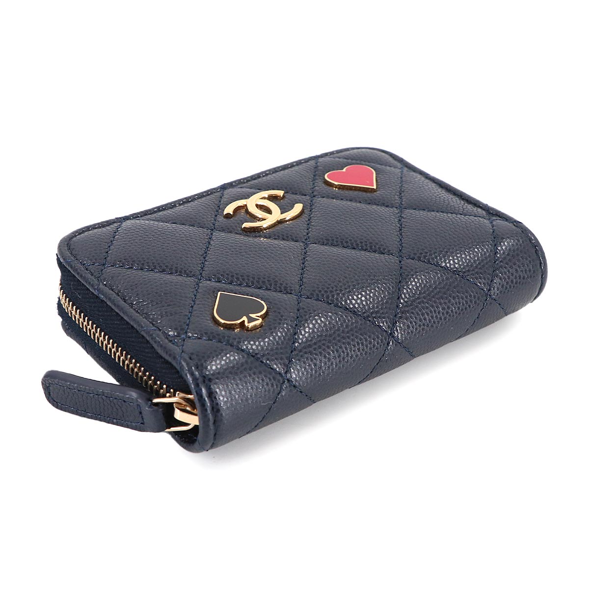 Matelasse Zipped Coin Purse Leather Navy AP3082 Heart