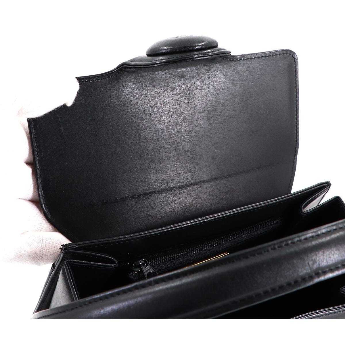 Hand Bag Leather Black Square Purse