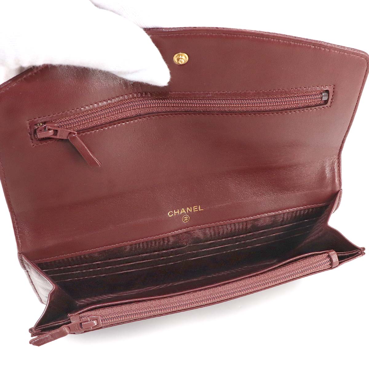 Long Wallet Leather Brown Coco Logos Vintage