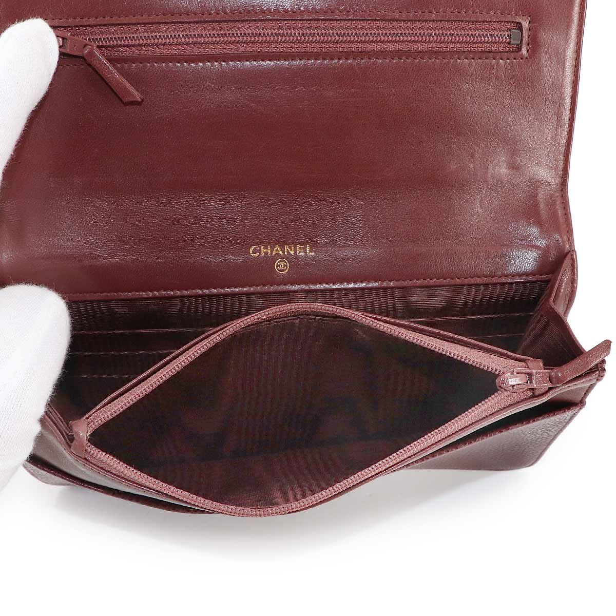 Long Wallet Leather Brown Coco Logos Vintage