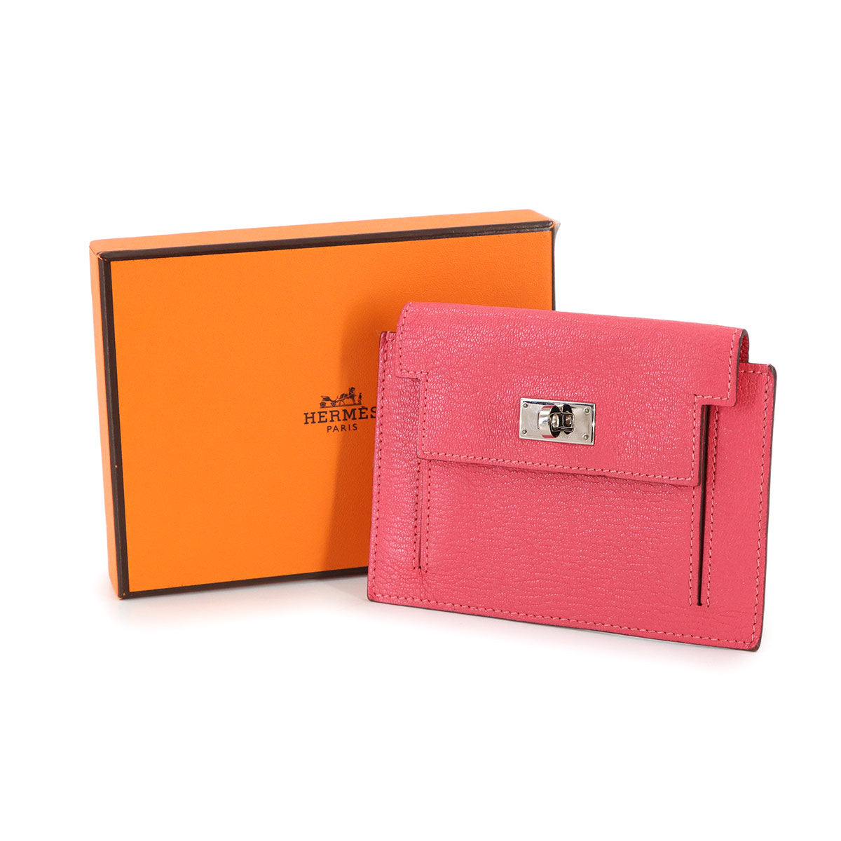 Kelly Pocket Compact Coin Case Purse Chevre Rose Lipstick