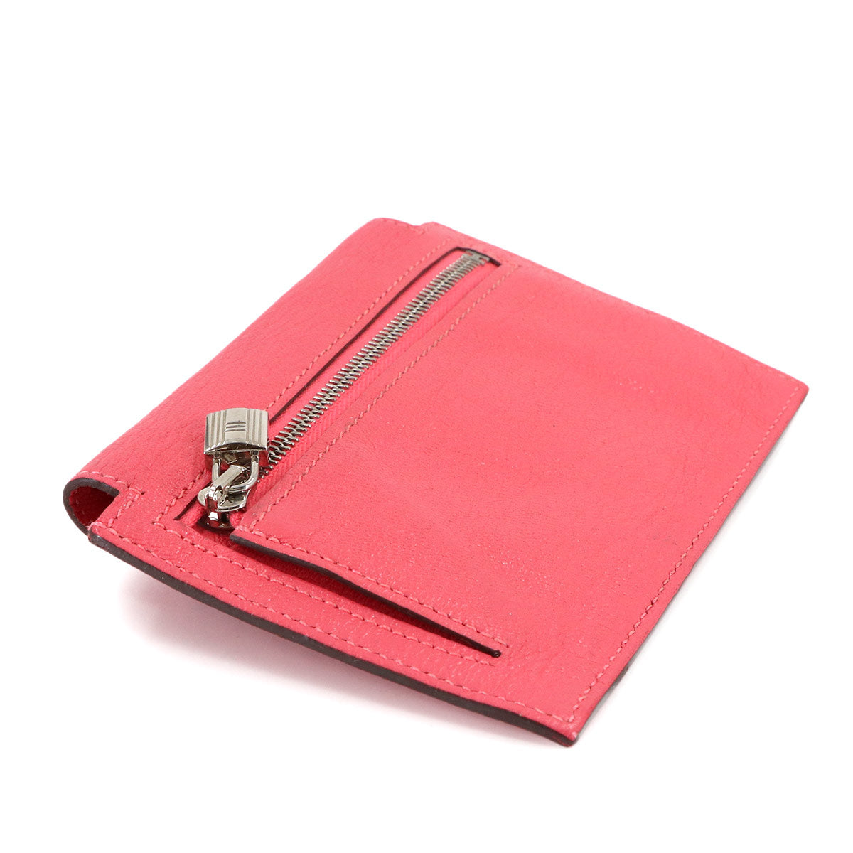 Kelly Pocket Compact Coin Case Purse Chevre Rose Lipstick