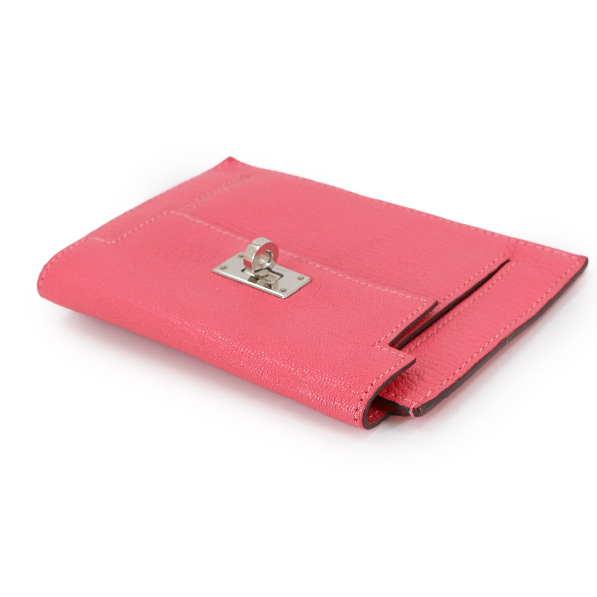 Kelly Pocket Compact Coin Case Purse Chevre Rose Lipstick