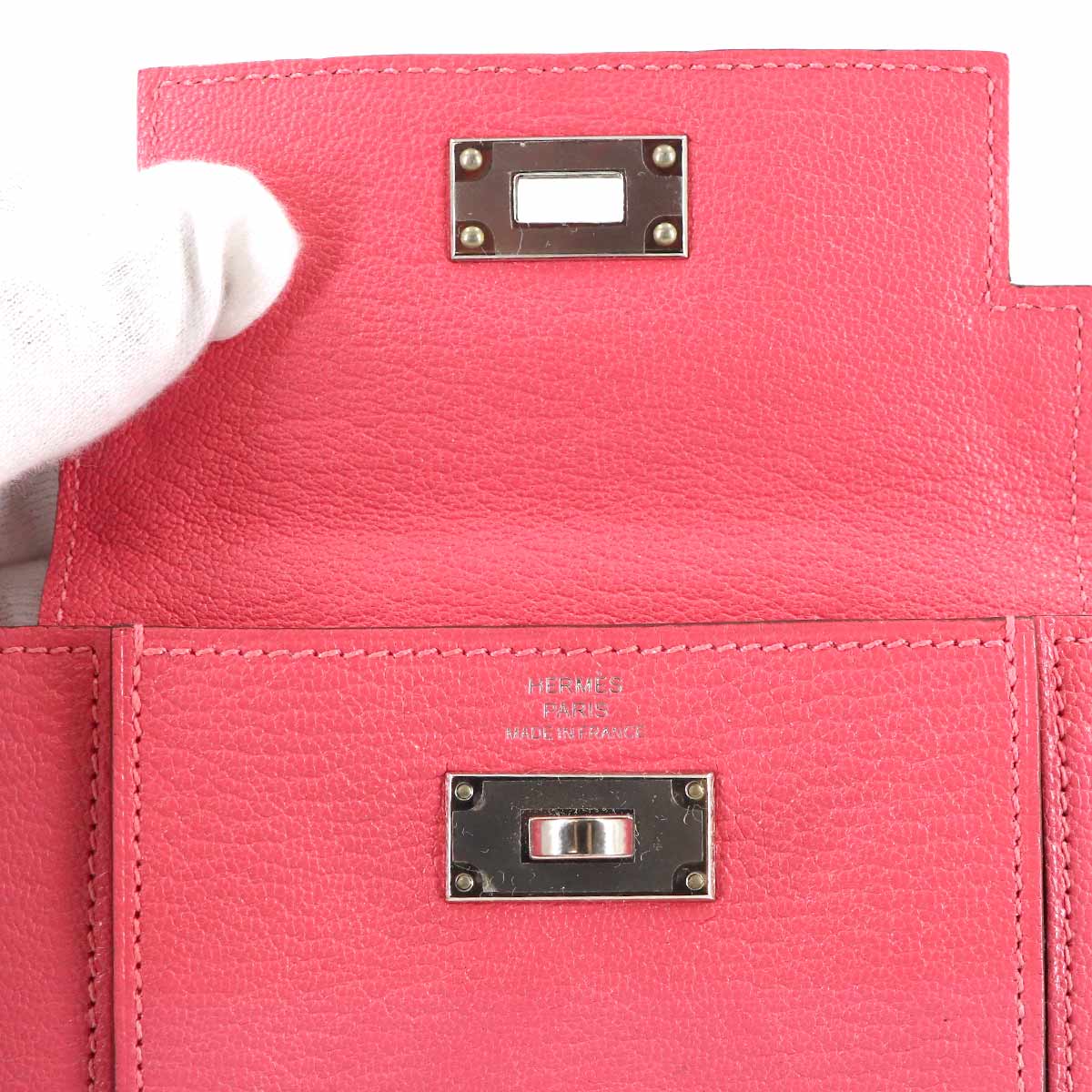 Kelly Pocket Compact Coin Case Purse Chevre Rose Lipstick