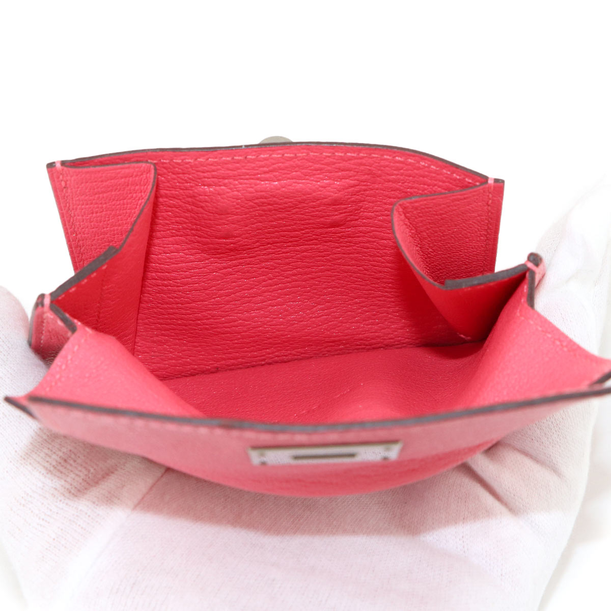 Kelly Pocket Compact Coin Case Purse Chevre Rose Lipstick