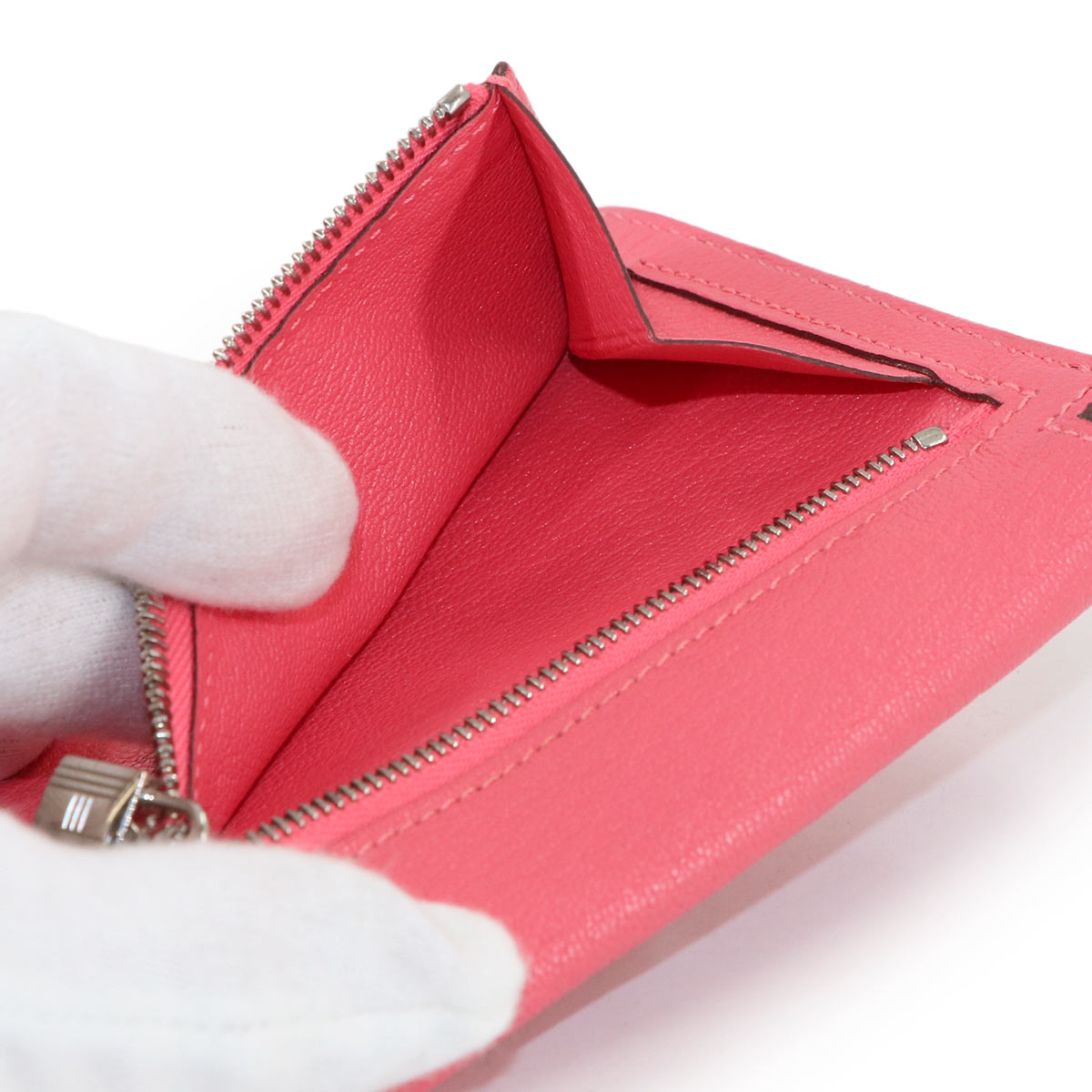 Kelly Pocket Compact Coin Case Purse Chevre Rose Lipstick