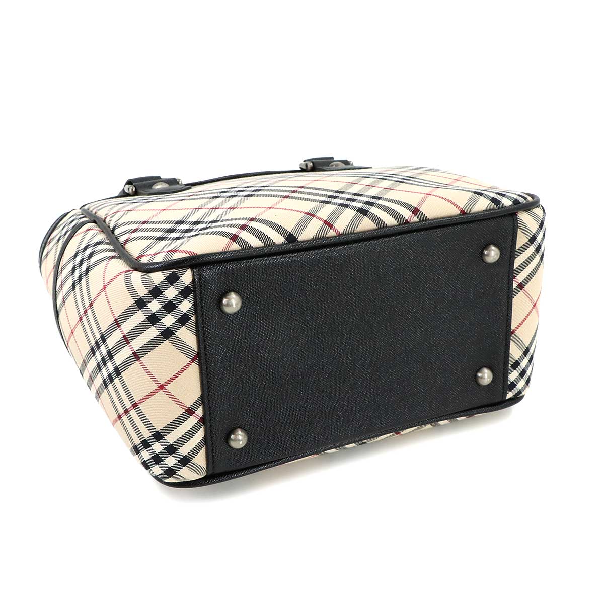 Plaid Hand Bag Canvas Leather Beige Black Purse