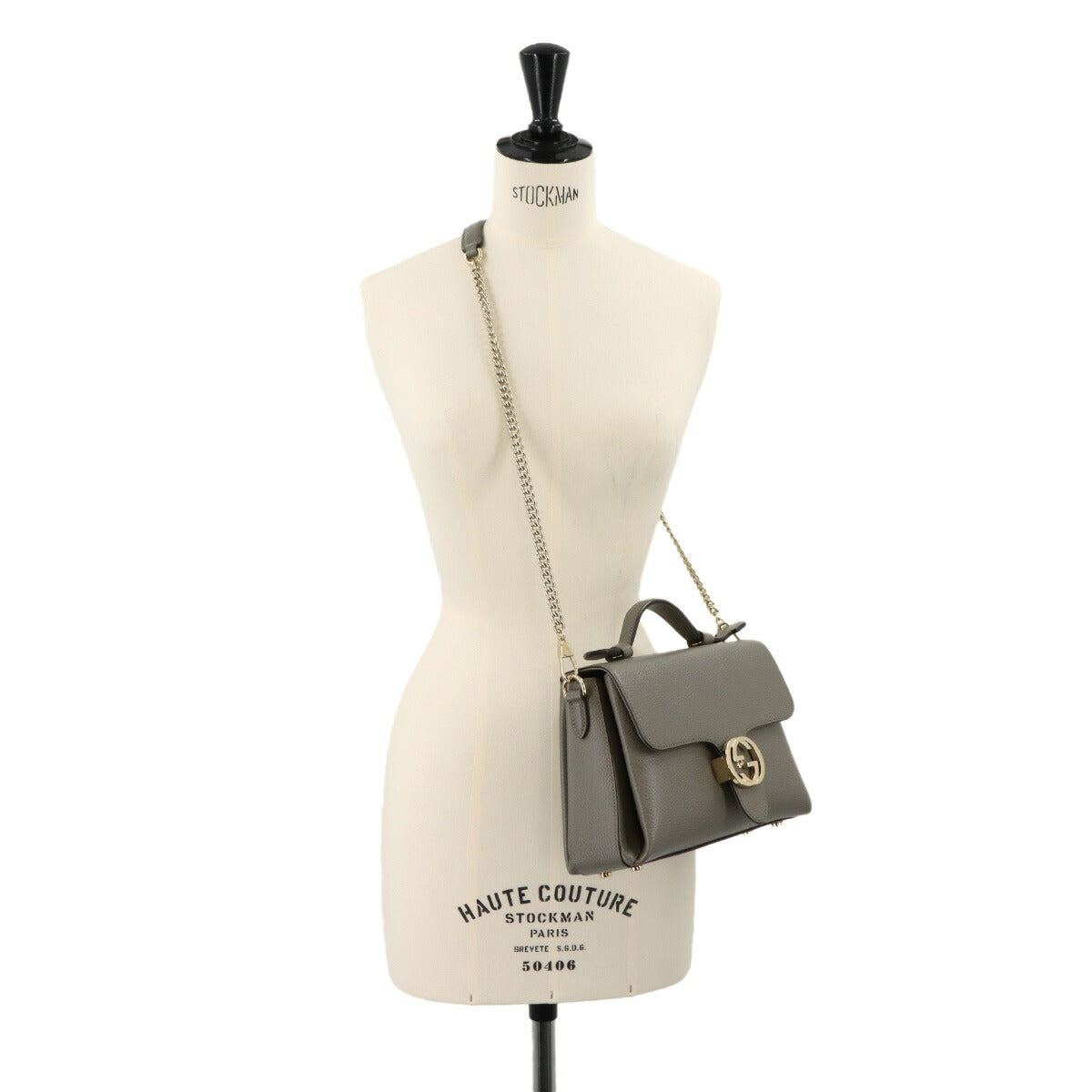 Interlocking G 2way Hand Shoulder Bag Leather Gray 510302