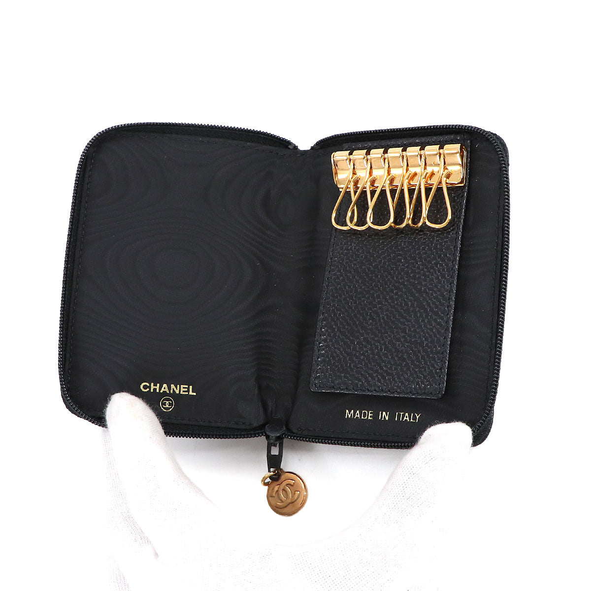 Zip around 6 Key Case Leather Black Vintage Accessory