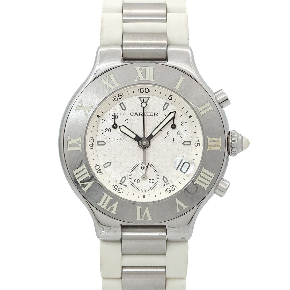 Must 21 Chronoscaph W10184U2 Date Quartz White Dial Mens