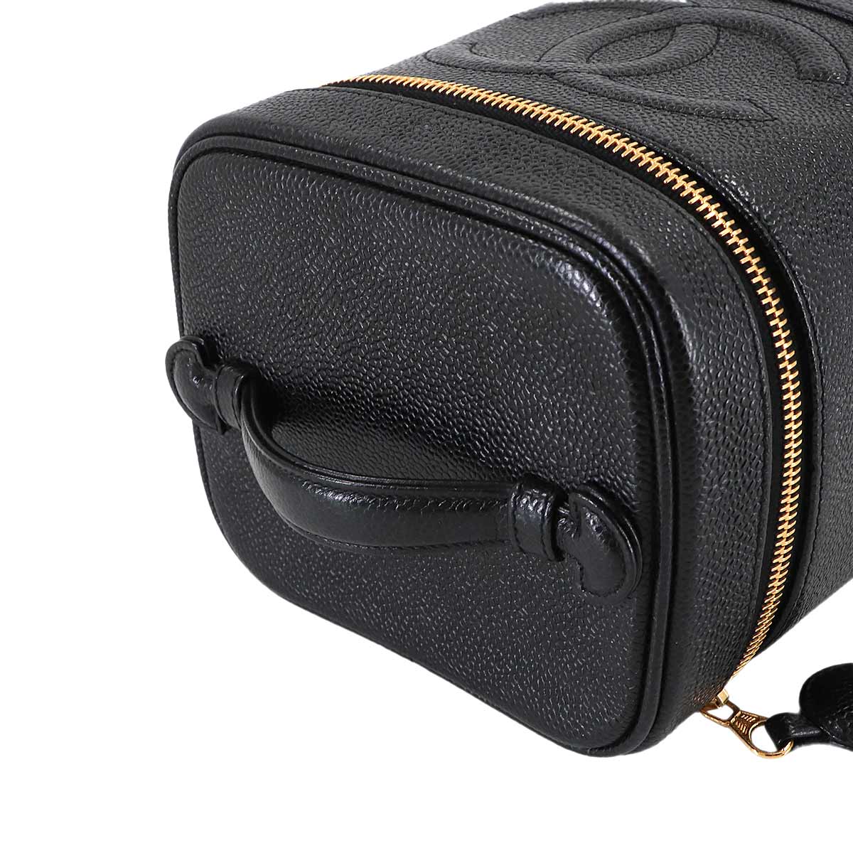 Vanity Hand Bag Caviar Skin Leather Black A01998 Vintage Purse