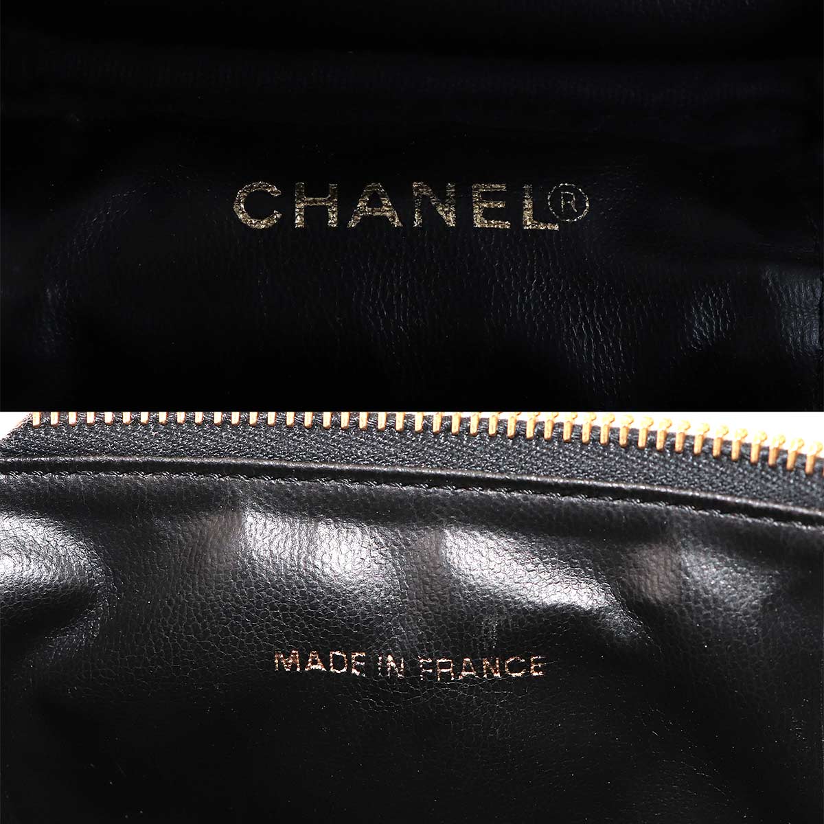 Vanity Hand Bag Caviar Skin Leather Black A01998 Vintage Purse